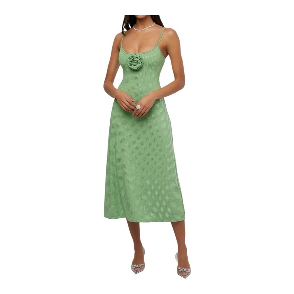 WeWoreWhat Green Midi Slip Dress with Rosette
